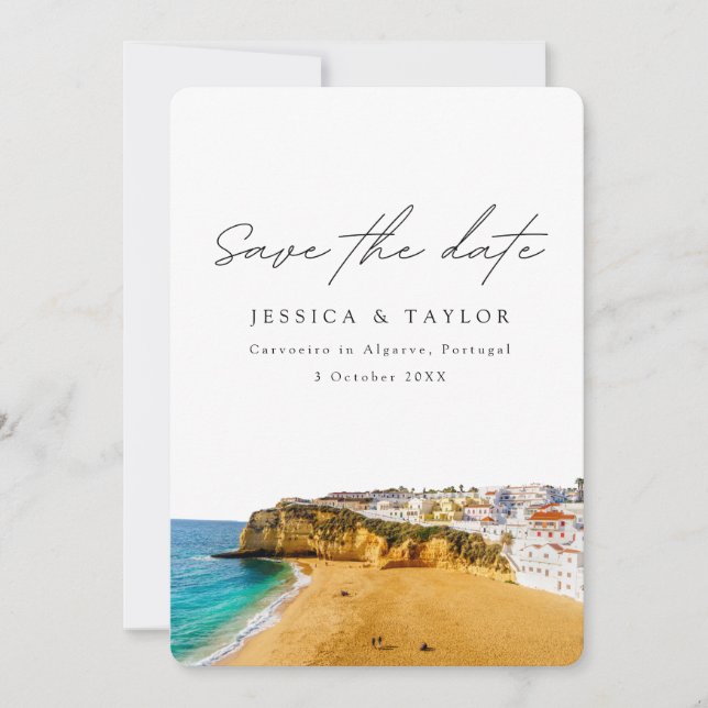 Carvoeiro i Algarve Portugal Foto Spara datumet Inbjudningar (Framsida)