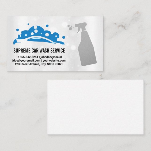 Carwash Bubbles-Logotyp | Spray Flaska Visitkort (Fram/baksida)