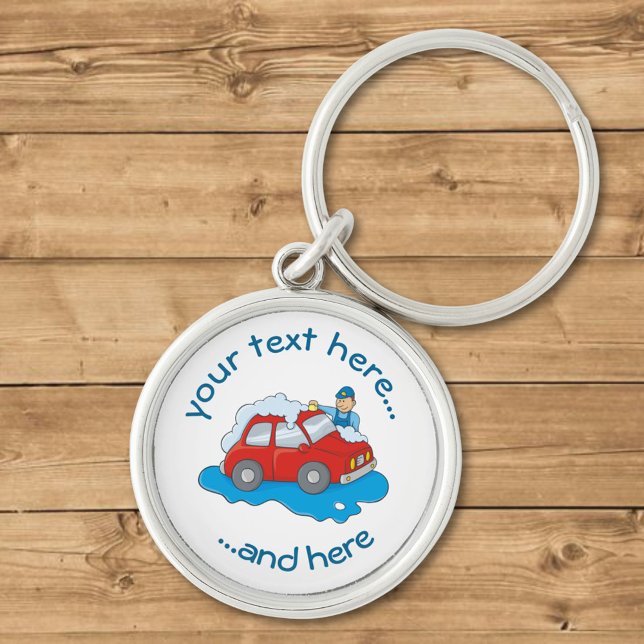 Carwash Man Rund Silverfärgad Nyckelring (Skapare uppladdad)