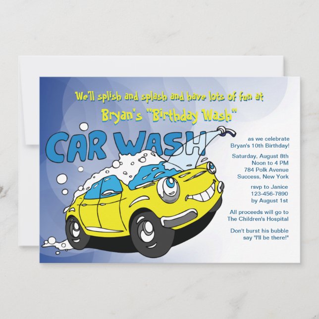 Carwash Party-inbjudan Inbjudningar (Framsida)
