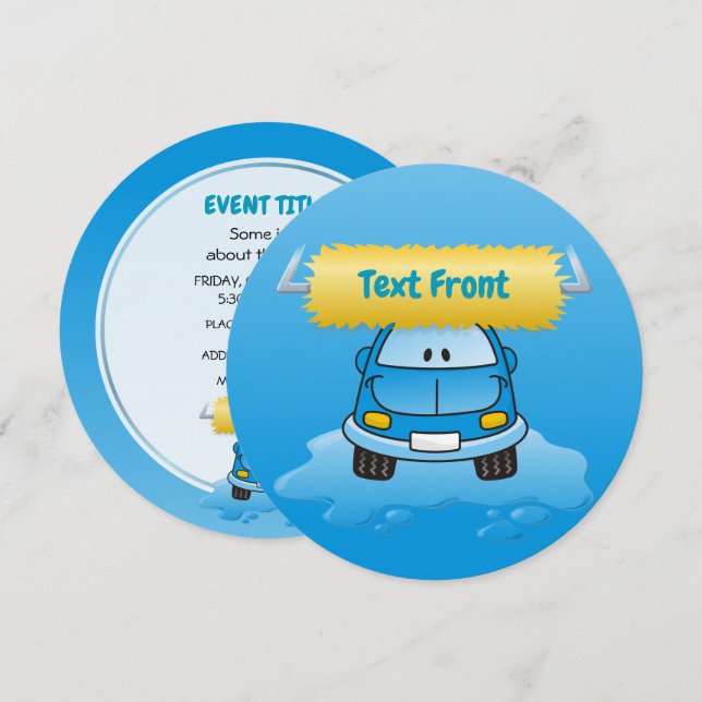 Carwash Tecknad Inbjudningar (Fram/baksida)