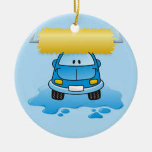 Carwash tecknad julgransprydnad keramik