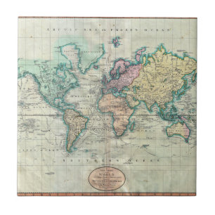 Cary karta 1801 av världen på Mercator projektio Kakelplatta