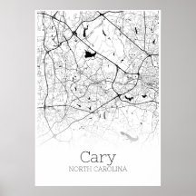 Cary Karta - North Carolina - City Karta Poster