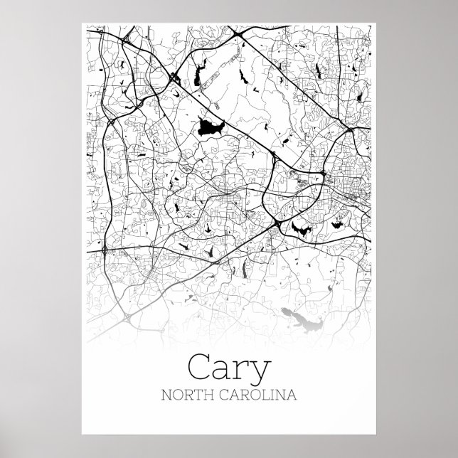 Cary Karta - North Carolina - City Karta Poster (Framsidan)