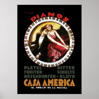 CASA AMERICA BRA GRAND PIANOS 1930 POSTER