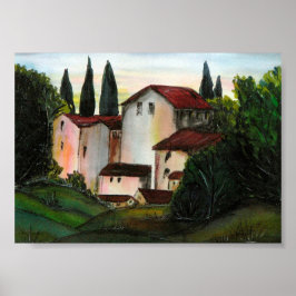 Casa de Pueblo Dibujo Tuscany italien Countryside  Poster