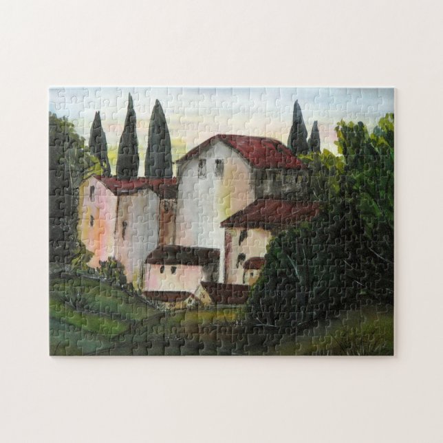 Casa de Pueblo Dibujo Tuscany italien Countryside Pussel (Horisontell)