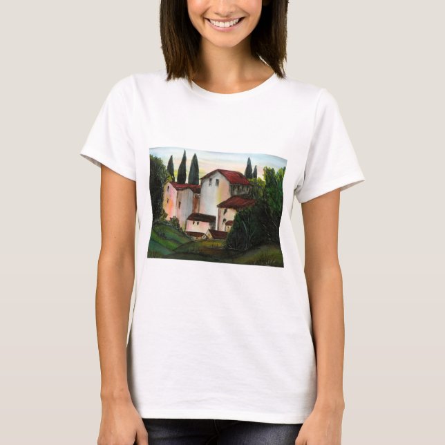 Casa de Pueblo Dibujo Tuscany italien Countryside T Shirt (Framsida)