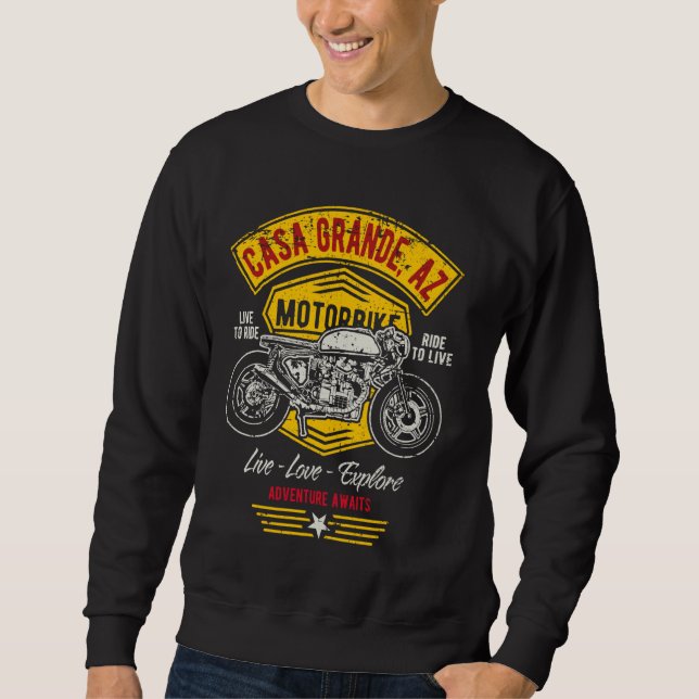Casa Grande AZ USA Retro Distress Stil Motorcyc Lång Ärmad Tröja (Framsida)