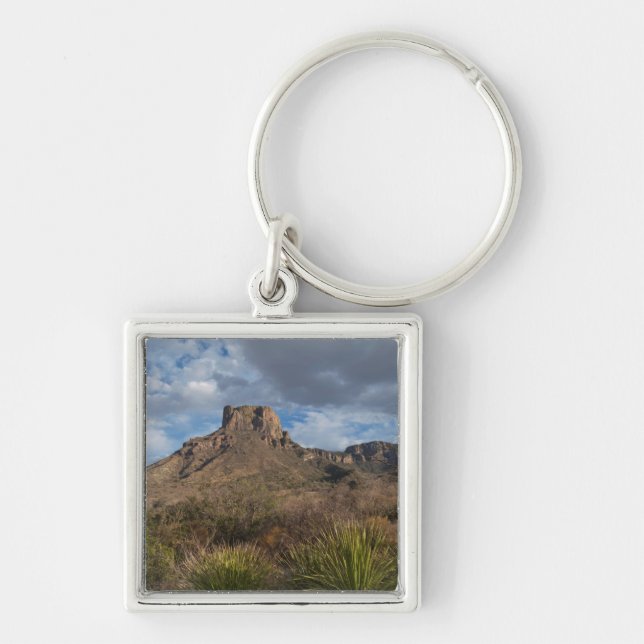 Casa Grande Peak, Chisos Basin, Big Bend Fyrkantig Silverfärgad Nyckelring (Framsidan)