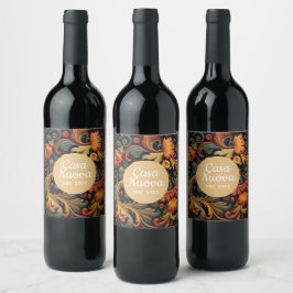 Casa Nuova New Home Rosepaint Rosemaling 3 av 6 Vinflaska Etikett