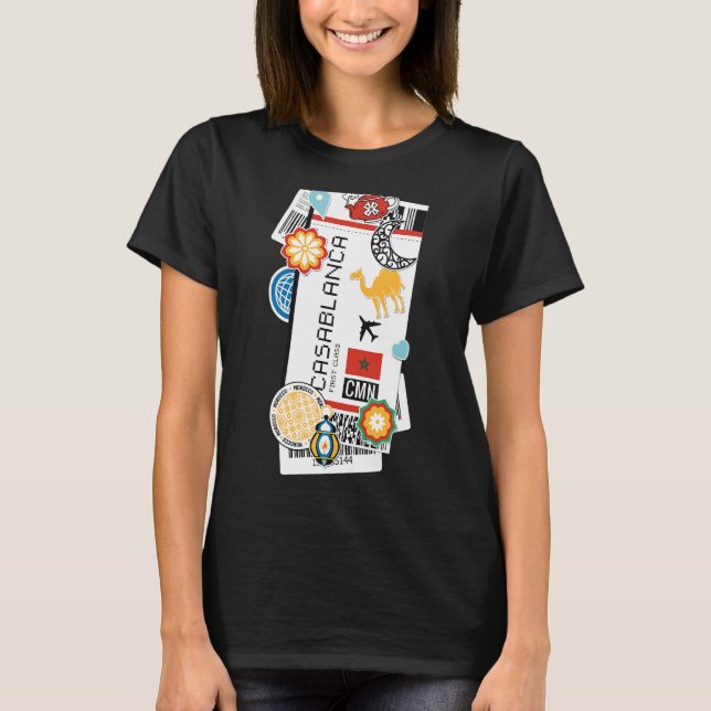 Casablanca Biljett-boardingkortet Flygplan Morroco T Shirt (Framsida)