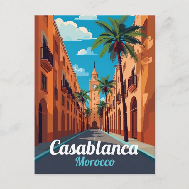 Casablanca Clock Tower Travel Art Vykort (Framsida)