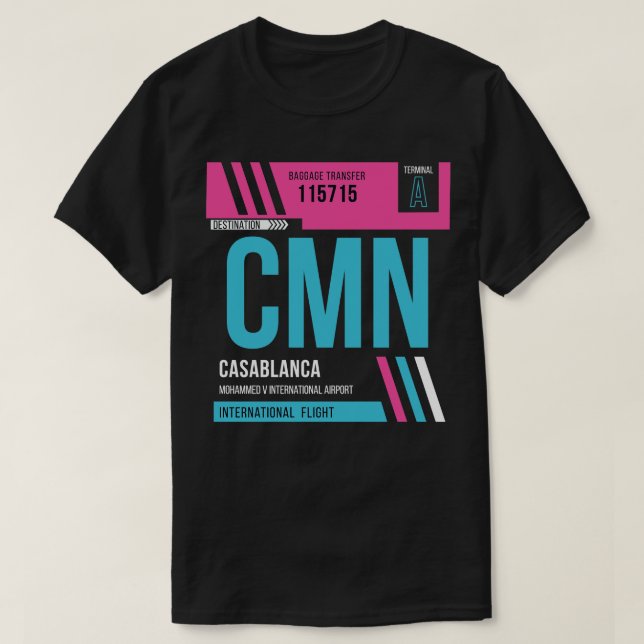Casablanca CMN Airport Code Baggage Märkre T Shirt (Design framsida)
