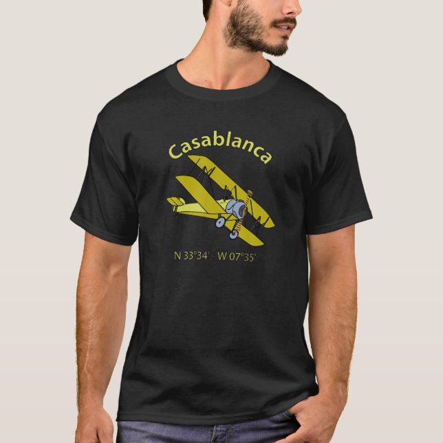 Casablanca Flight Coordinates Airplan T Shirt for (Framsida)