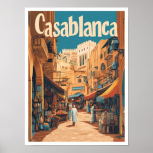 Casablanca Marocko Art Vintage resor Illustration Poster