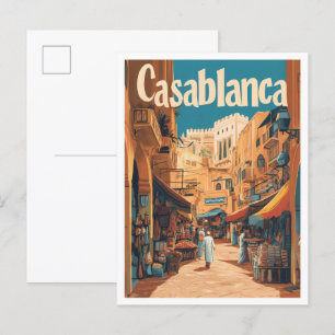 Casablanca Marocko Art Vintage resor Illustration Vykort