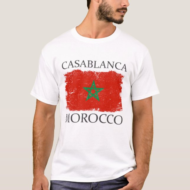 Casablanca Marocko Flagga Marocko Tourist T Shirt (Framsida)