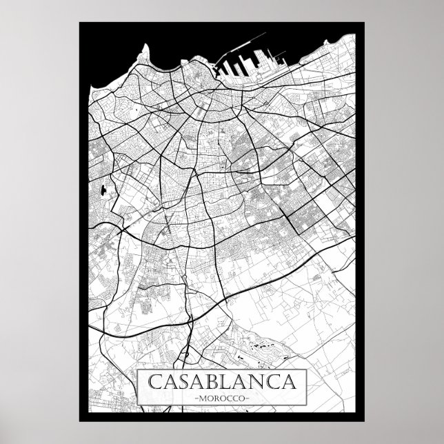 Casablanca Marocko Karta Poster (Framsidan)