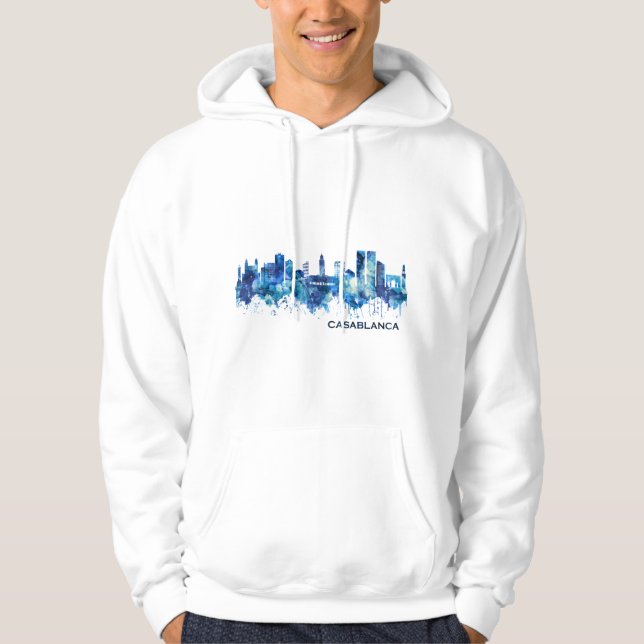 Casablanca Marocko Skyline Blue Hoodie (Framsida)