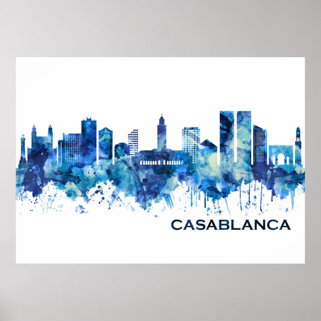 Casablanca Marocko Skyline Blue Poster (Framsidan)