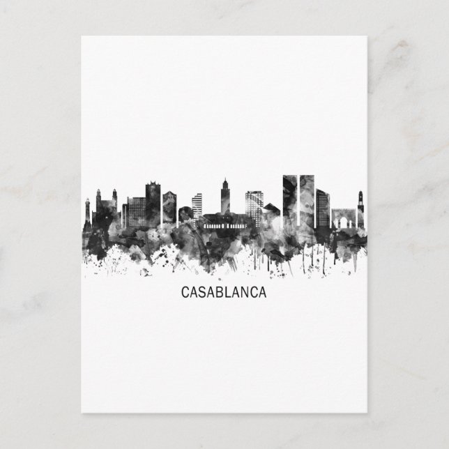 Casablanca Marocko Skyline BW Inbjudan Vykort (Framsida)