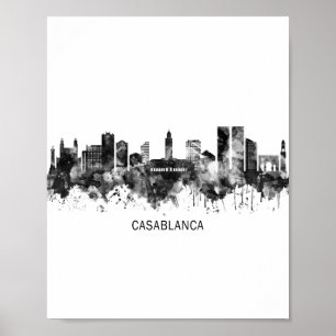 Casablanca Marocko Skyline BW Poster