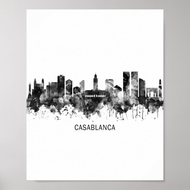 Casablanca Marocko Skyline BW Poster (Framsidan)