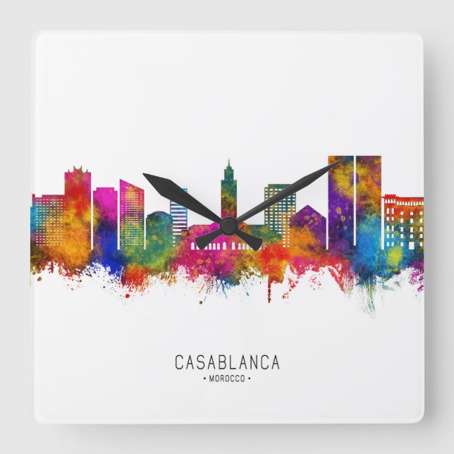 Casablanca Marocko Skyline Fyrkantig Klocka (Framsida)