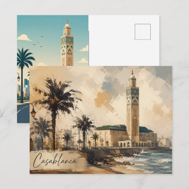 Casablanca Morocco Vector-Hassan 2 mosque Vykort (Fram/baksida)