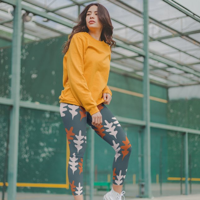Casal Blue, Grått och Orange Abstrakt Art Mönster Leggings (Skapare uppladdad)