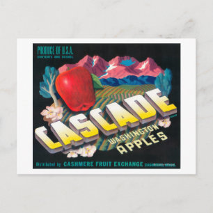 Cascade Apple Label (blå) - Cashmere, WA Vykort