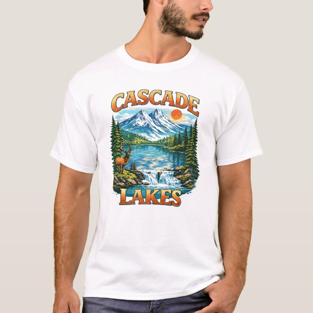 Cascade Lakes Mountain Wildlife Landscape Design T Shirt (Framsida)