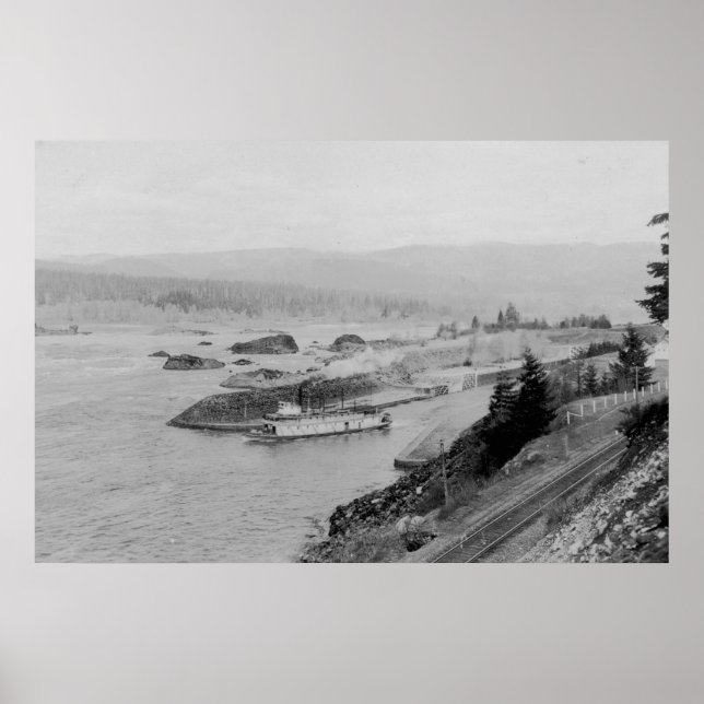 Cascade Locks på Columbia River Photograph Poster (Framsidan)