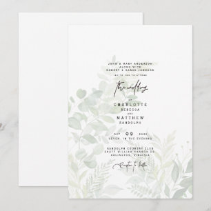 Cascading Botanian Watercolor Greenery Bröllop Inbjudningar