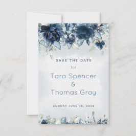 Cascading Dusty Blue Peony Bröllop Spara Datumet