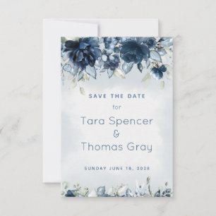 Cascading Dusty Blue Peony Bröllop Spara Datumet