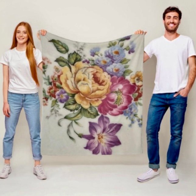 Cascading Elegance: Porcelain-Inspired Blommigt Fl Fleecefilt (Skapare uppladdad)