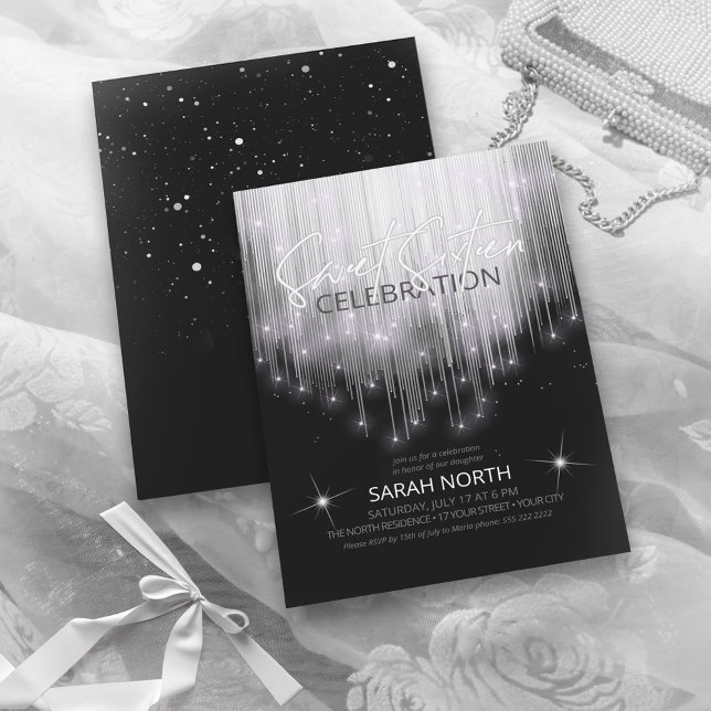 Cascading Ljus Sweet 16 Black and White ID790 Inbjudningar (Skapare uppladdad)