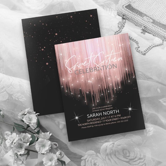 Cascading Ljus Sweet 16 Ro Guld, ID790 Inbjudningar (Skapare uppladdad)
