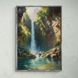 Cascading Majesty: Jungle Cliff Waterfall Poster