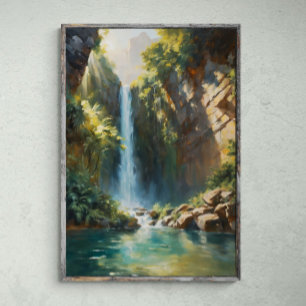 Cascading Majesty: Jungle Cliff Waterfall Poster
