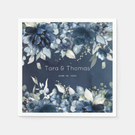 Cascading Peonies Bröllop Navy Cocktail Napkins Pappersservett