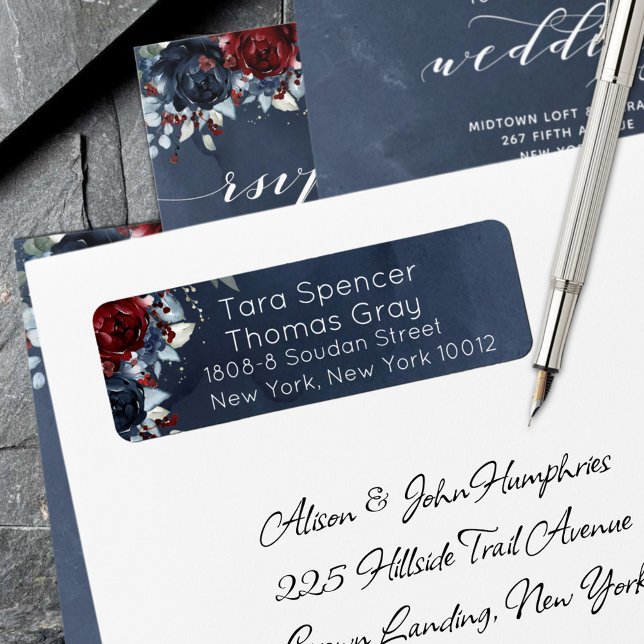 Cascading Peony Burgundy Returadress Returadress Etikett (Skapare uppladdad)