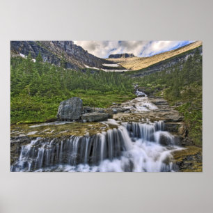 Cascading stream, Glacier National Park Poster
