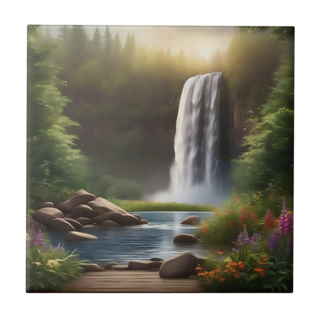 Cascading Vatten A Serene Escape Kakelplatta (Framsidan)