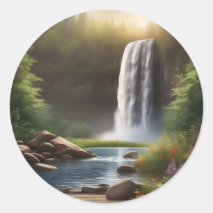 Cascading Vatten A Serene Escape Runt Klistermärke