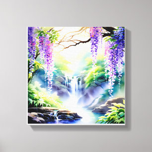Cascading Waterfall bland metystblommor Canvastryck