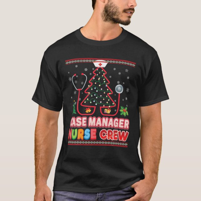 Case Manager Nurse Crew Christmas Tree Stethoscope T Shirt (Framsida)